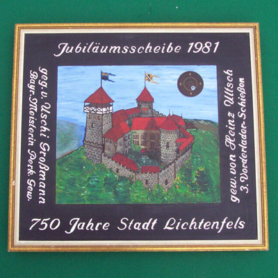1981 Jubilumsscheibe Vorderladerschieen Lichtenfels Burg