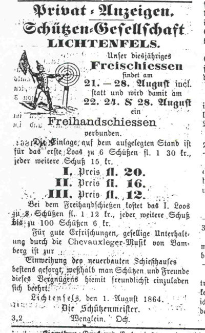 1864 alte Anzeige Schtzenfest